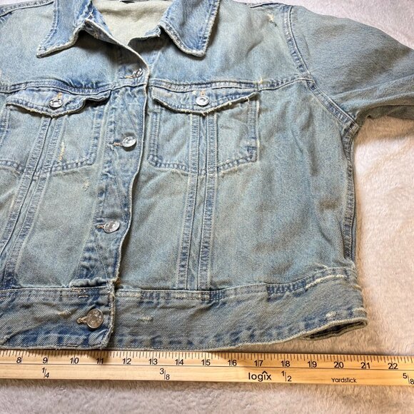 Zara Women's Denim Trucker‎ Jacket Size XXL Distressed Grunge - Picture 7 of 9